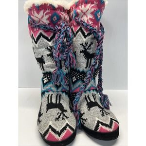 Muk Luks The Original Multicolor Faux Fur Rope Tie Women's Boots Size (L) 8-9